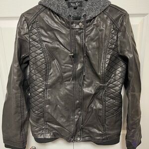 Mo-Ka By Santa Fe Women's Black Meriam Knit Hood Faux Leather Biker Jacket | LG